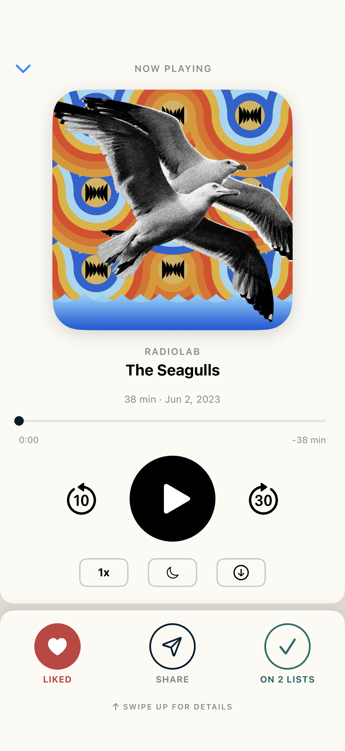 The LISTND now playing screen with artwork and playback controls