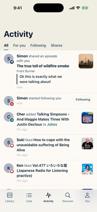 The LISTND Activity feed