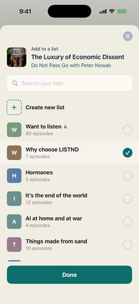 The add to list sheet in LISTND
