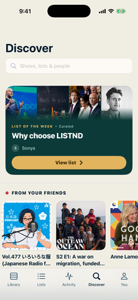 The LISTND Discover page showing picks from friends