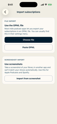 The LISTND import subscriptions screen