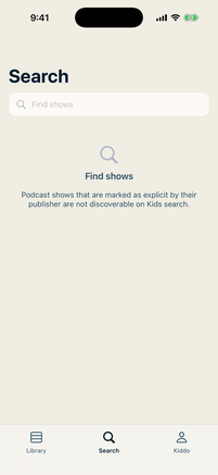 The stripped back search screen inside a LISTND kid account