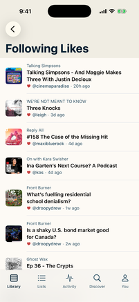 The Following Likes feed in LISTND
