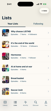 The LISTND Lists tab