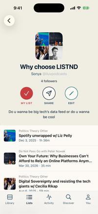 A public list page on LISTND