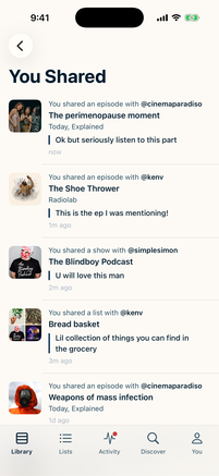 A record of episodes you have shared in LISTND